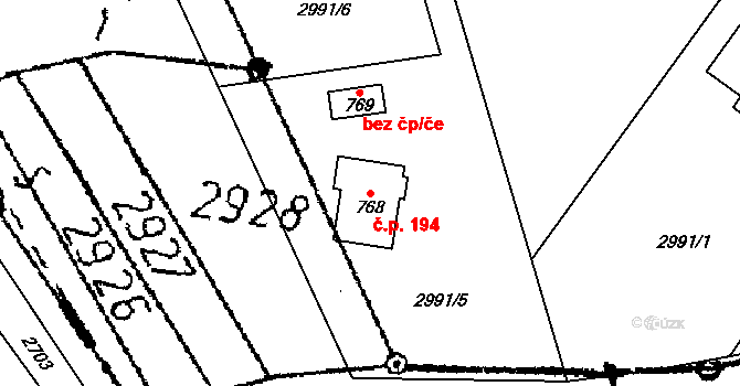 Koberovy 194 na parcele st. 768 v KÚ Koberovy, Katastrální mapa