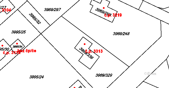 Česká Lípa 3313 na parcele st. 3969/336 v KÚ Česká Lípa, Katastrální mapa