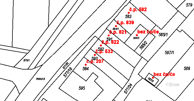 Bučovice 822 na parcele st. 592 v KÚ Bučovice, Katastrální mapa