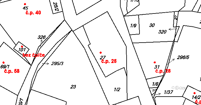 Skoranov 25, Třemošnice na parcele st. 27 v KÚ Skoranov, Katastrální mapa