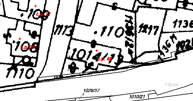 Hrochův Týnec 49 na parcele st. 110 v KÚ Hrochův Týnec, Katastrální mapa