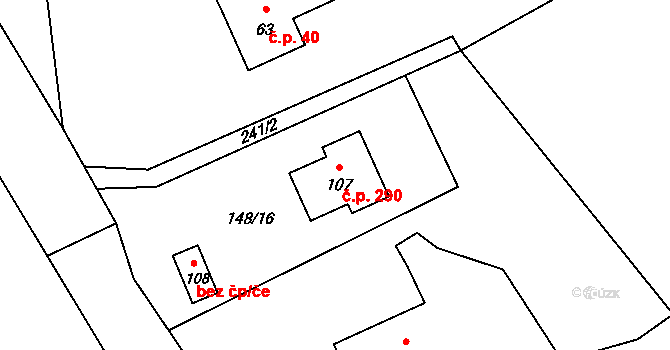 Soběšovice 290 na parcele st. 107 v KÚ Dolní Soběšovice, Katastrální mapa