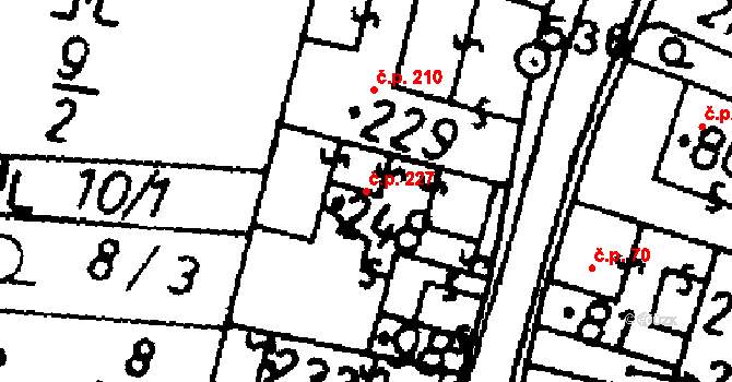 Bernartice 227 na parcele st. 248 v KÚ Bernartice u Milevska, Katastrální mapa