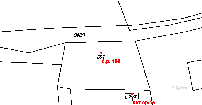Horní Žukov 114, Český Těšín na parcele st. 801 v KÚ Horní Žukov, Katastrální mapa