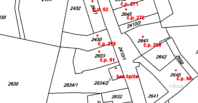 Kostelec nad Černými lesy 61 na parcele st. 2633 v KÚ Kostelec nad Černými lesy, Katastrální mapa