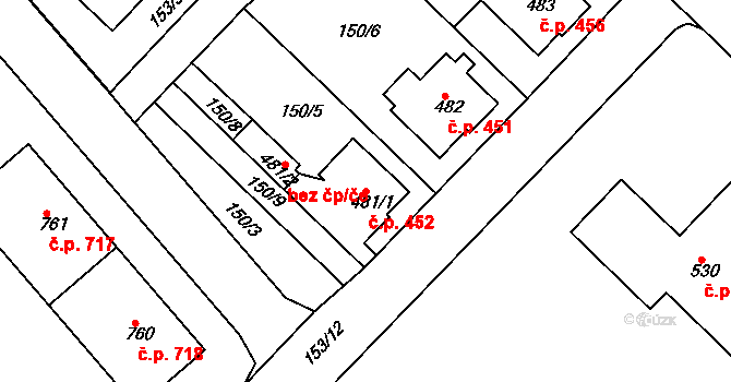 Lobeček 452, Kralupy nad Vltavou na parcele st. 481/1 v KÚ Lobeček, Katastrální mapa