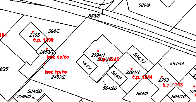 Neratovice 1245 na parcele st. 2394/1 v KÚ Neratovice, Katastrální mapa