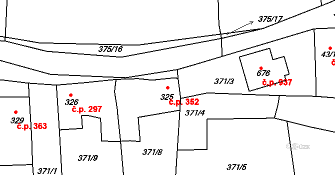 Rudná 352 na parcele st. 325 v KÚ Dušníky u Rudné, Katastrální mapa