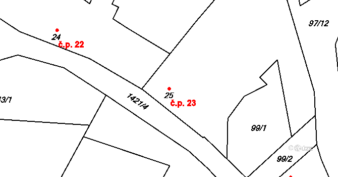Řevnov 23, Chotoviny na parcele st. 25 v KÚ Řevnov, Katastrální mapa