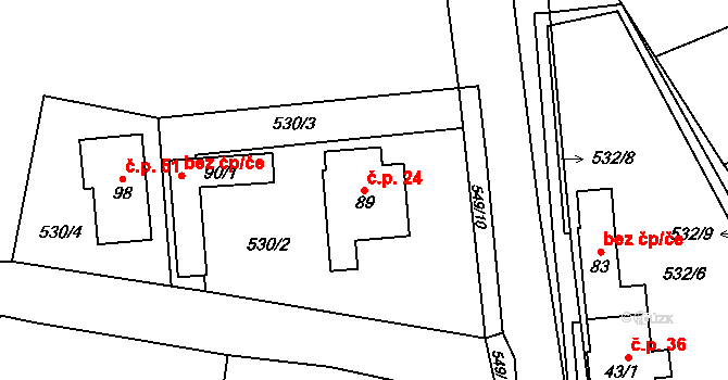 Skrýchov u Opařan 24, Opařany na parcele st. 89 v KÚ Skrýchov u Opařan, Katastrální mapa