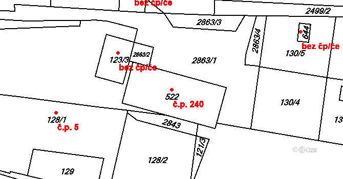 Klenčí pod Čerchovem 240 na parcele st. 522 v KÚ Klenčí pod Čerchovem, Katastrální mapa
