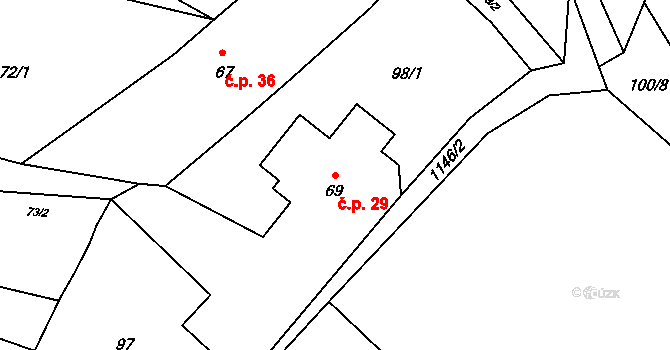 Oprechtice 29, Zahořany na parcele st. 69 v KÚ Oprechtice na Šumavě, Katastrální mapa