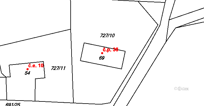 Zdebořice 36, Plánice na parcele st. 69 v KÚ Zdebořice, Katastrální mapa