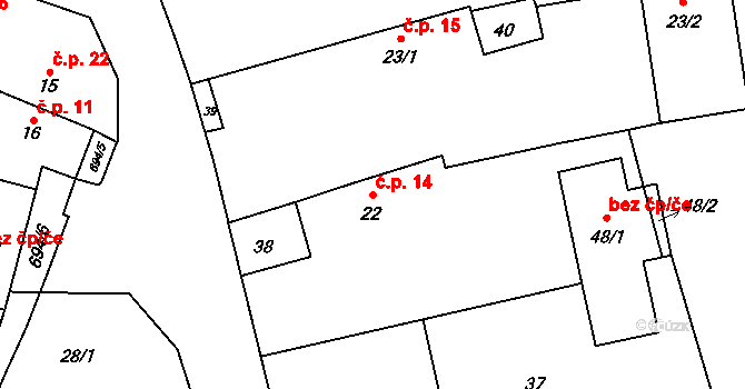Třebíšov 14, Předslav na parcele st. 22 v KÚ Třebíšov, Katastrální mapa