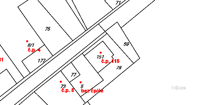 Polánky nad Dědinou 115, Třebechovice pod Orebem na parcele st. 151 v KÚ Polánky nad Dědinou, Katastrální mapa