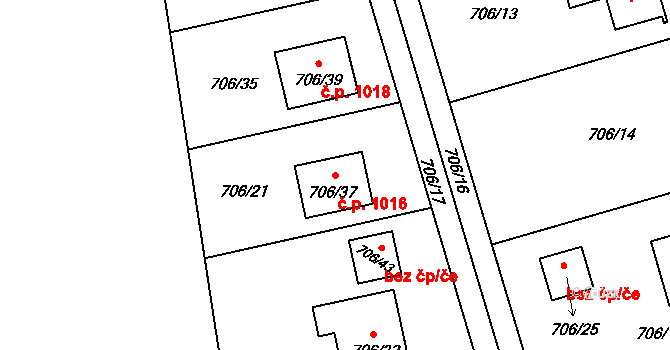 Hrabová 1016, Ostrava na parcele st. 706/37 v KÚ Hrabová, Katastrální mapa