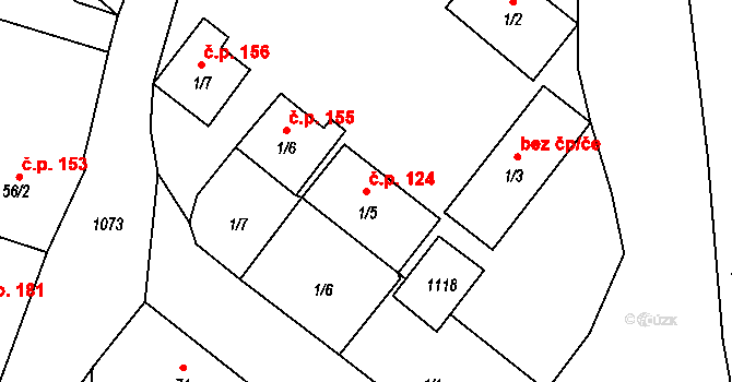 Zdíkov 124 na parcele st. 1/5 v KÚ Zdíkov, Katastrální mapa