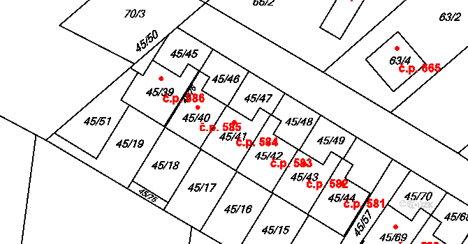 Postřelmov 584 na parcele st. 45/41 v KÚ Postřelmov, Katastrální mapa
