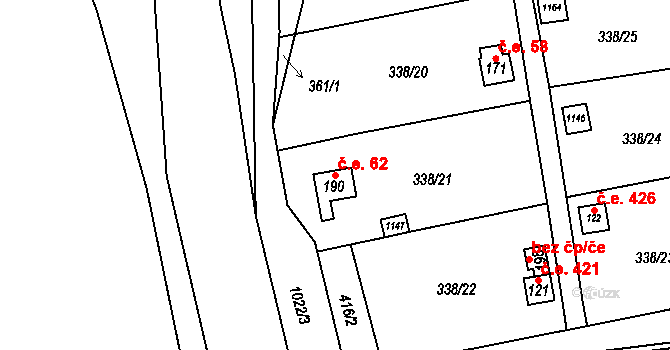 Žandov 62, Chlumec na parcele st. 190 v KÚ Žandov u Chlumce, Katastrální mapa