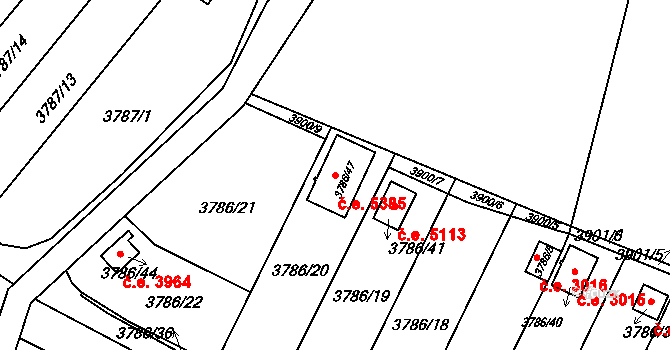 Jihlava 5385 na parcele st. 3786/47 v KÚ Jihlava, Katastrální mapa