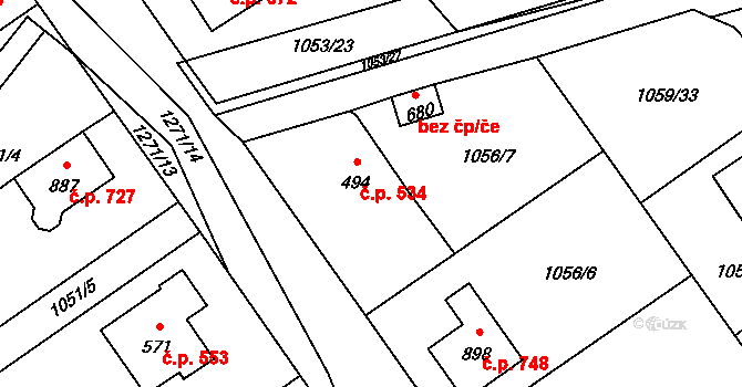 Mořkov 534 na parcele st. 494 v KÚ Mořkov, Katastrální mapa