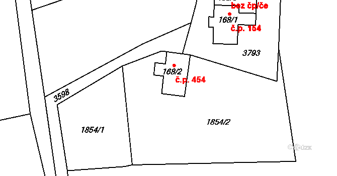 Trojanovice 454 na parcele st. 168/2 v KÚ Trojanovice, Katastrální mapa