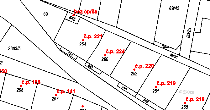 Řevničov 224 na parcele st. 260 v KÚ Řevničov, Katastrální mapa