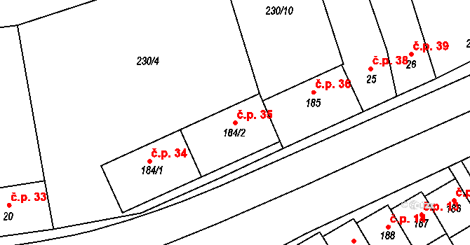 Rychnov nad Malší 35, Dolní Dvořiště na parcele st. 184/2 v KÚ Rychnov nad Malší, Katastrální mapa