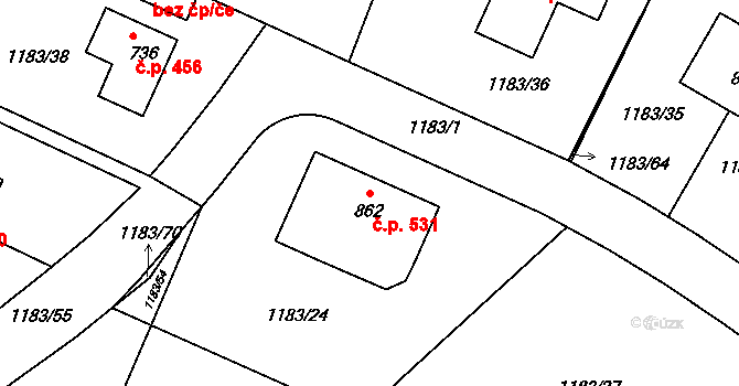 Doksy 531 na parcele st. 862 v KÚ Doksy u Kladna, Katastrální mapa