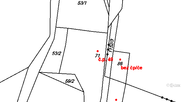 Doubravice u Volyně 49, Čestice na parcele st. 71 v KÚ Počátky u Volyně, Katastrální mapa