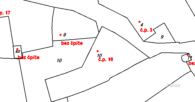 Kloušov 16, Merklín na parcele st. 10 v KÚ Kloušov, Katastrální mapa