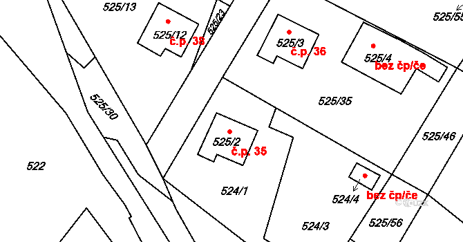 Vitčice 35, Veliká Ves na parcele st. 525/2 v KÚ Veliká Ves, Katastrální mapa