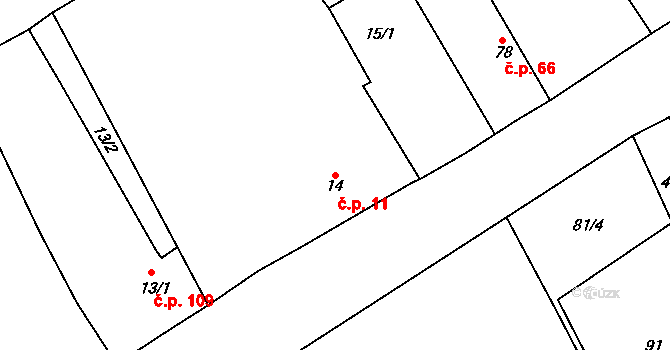 Břvany 11 na parcele st. 14 v KÚ Břvany, Katastrální mapa