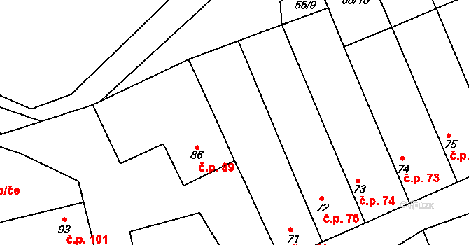 Hřivčice 76, Peruc na parcele st. 71 v KÚ Hřivčice, Katastrální mapa