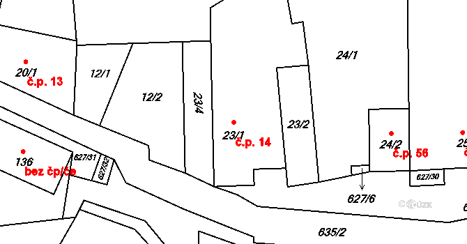 Černčice 14, Petrohrad na parcele st. 23/1 v KÚ Černčice u Petrohradu, Katastrální mapa