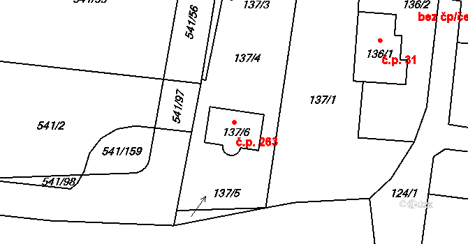 Vochov 263 na parcele st. 137/6 v KÚ Vochov, Katastrální mapa