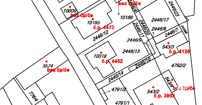 Hodonín 4452 na parcele st. 10018 v KÚ Hodonín, Katastrální mapa