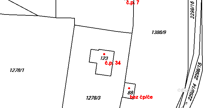 Jáma 34, Mičovice na parcele st. 123 v KÚ Jáma, Katastrální mapa