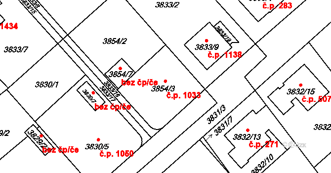 Chotěboř 1033 na parcele st. 3854/3 v KÚ Chotěboř, Katastrální mapa