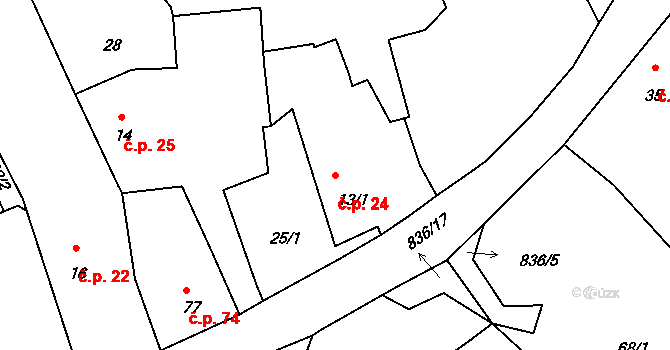 Horšice 24 na parcele st. 13/1 v KÚ Horšice, Katastrální mapa