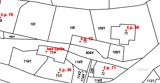 Merklovice 72, Vamberk na parcele st. 73 v KÚ Merklovice, Katastrální mapa