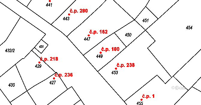 Borkovany 180 na parcele st. 449 v KÚ Borkovany, Katastrální mapa