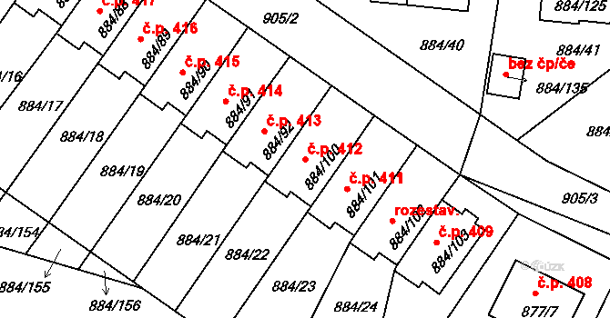 Štěnovice 412 na parcele st. 884/100 v KÚ Štěnovice, Katastrální mapa