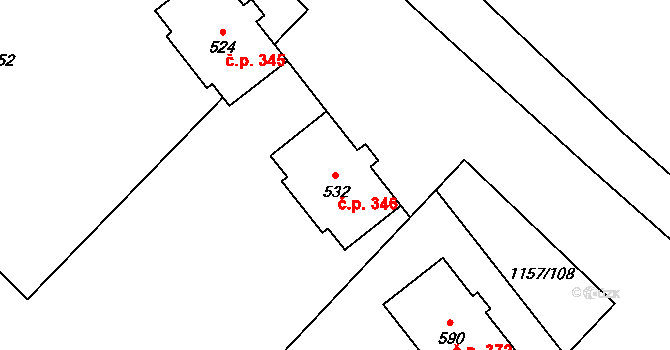 Popice 346 na parcele st. 532 v KÚ Popice, Katastrální mapa