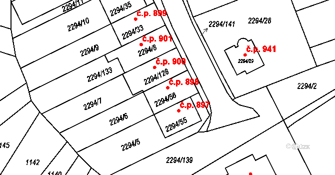 Koryčany 898 na parcele st. 2294/56 v KÚ Koryčany, Katastrální mapa