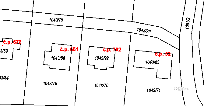 Krhová 702 na parcele st. 1043/92 v KÚ Krhová, Katastrální mapa