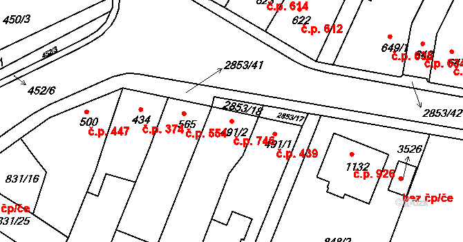Bystřice pod Hostýnem 746 na parcele st. 491/2 v KÚ Bystřice pod Hostýnem, Katastrální mapa