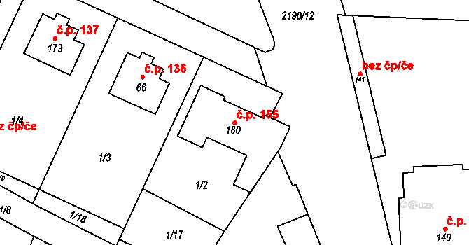 Plaveč 155 na parcele st. 180 v KÚ Plaveč, Katastrální mapa