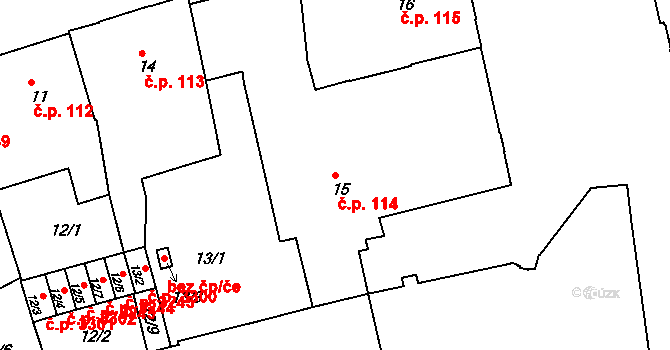 Přerov I-Město 114, Přerov na parcele st. 15 v KÚ Přerov, Katastrální mapa