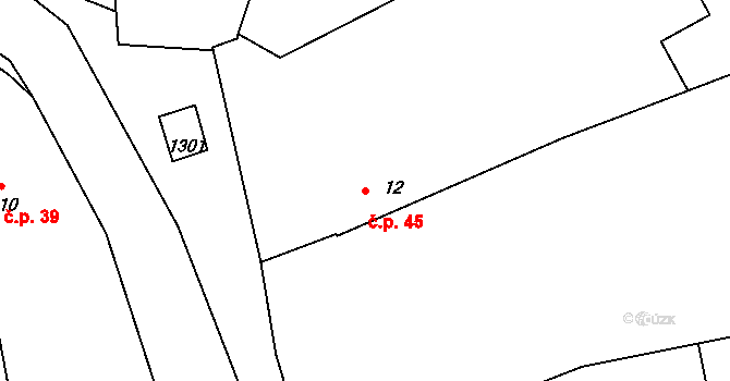 Dubečno 45, Kněžice na parcele st. 12 v KÚ Dubečno, Katastrální mapa